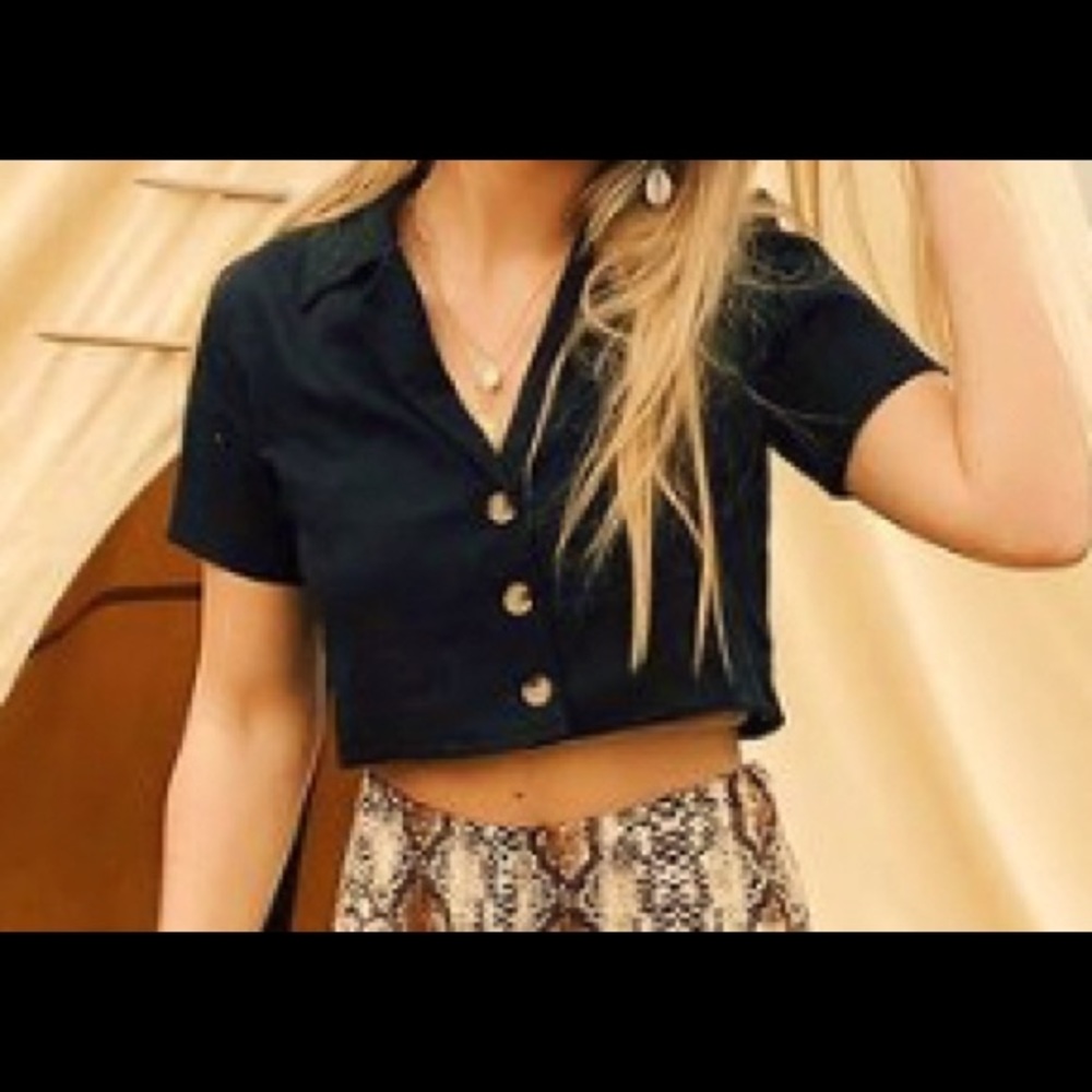 Princess Polly collared linen crop top